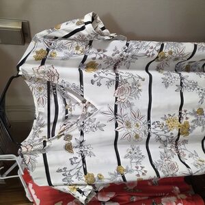 Floral Striped Blouse - White, Black, Yellow